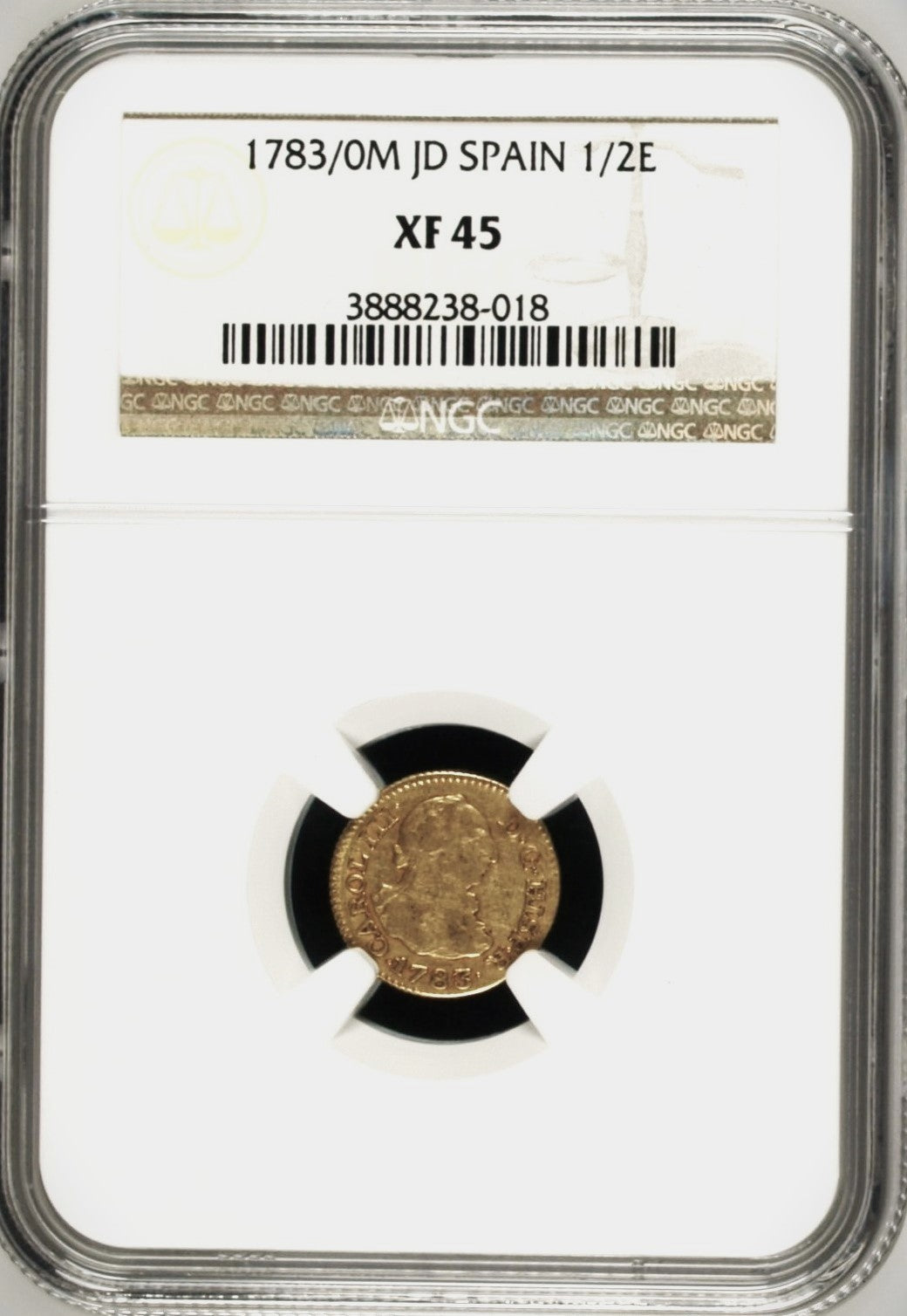 1783/0 Madrid, Spain, JD, 1/2 Escudo, KM# 415.1, Slabbed & Graded by NGC