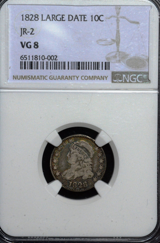 1828 Capped Bust Dime VG8 NGC JR-2 Large Date