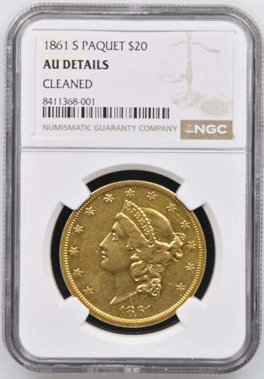 1861-S Paquiet $20 Gold Double Eagle AU Det NGC
