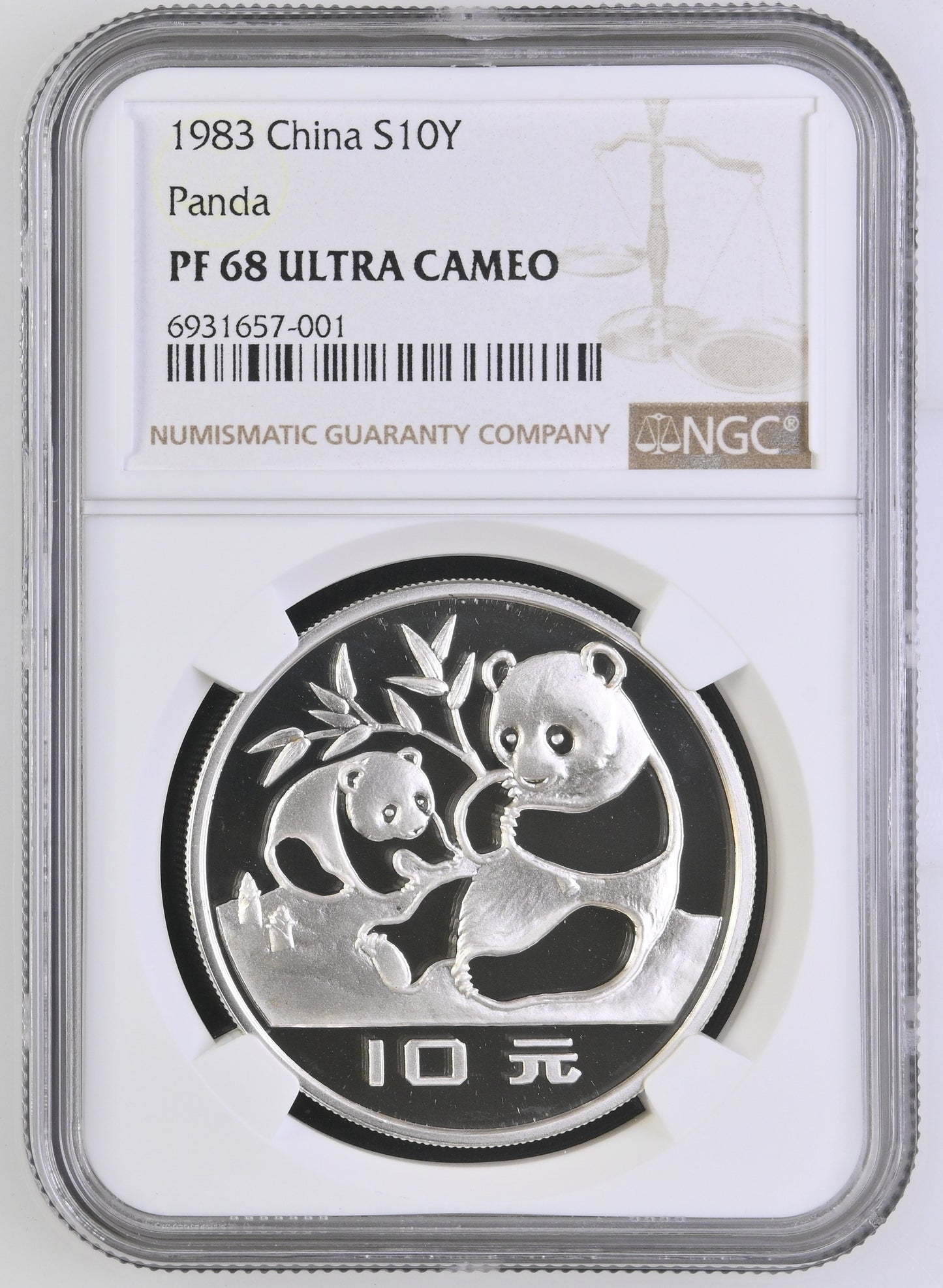 1983 China 10 Yuan Proof Silver Panda, Slabbed & Graded as PF68 Ultra Cameo NGC