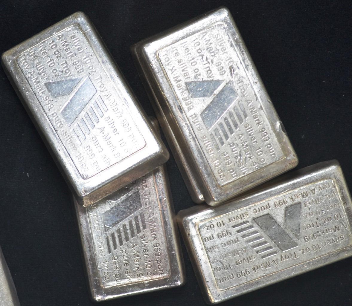 10 Ounce A Mark, A-Mark, Vintage Stackable Bar Silver Bar, Serial Number 996
