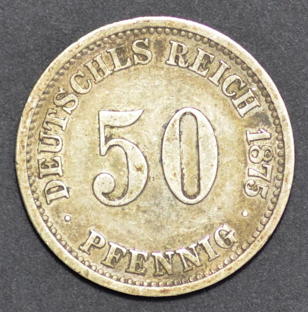 1875 C Germany, Empire, 50 Pfennig, KM# 6, Ships for Free