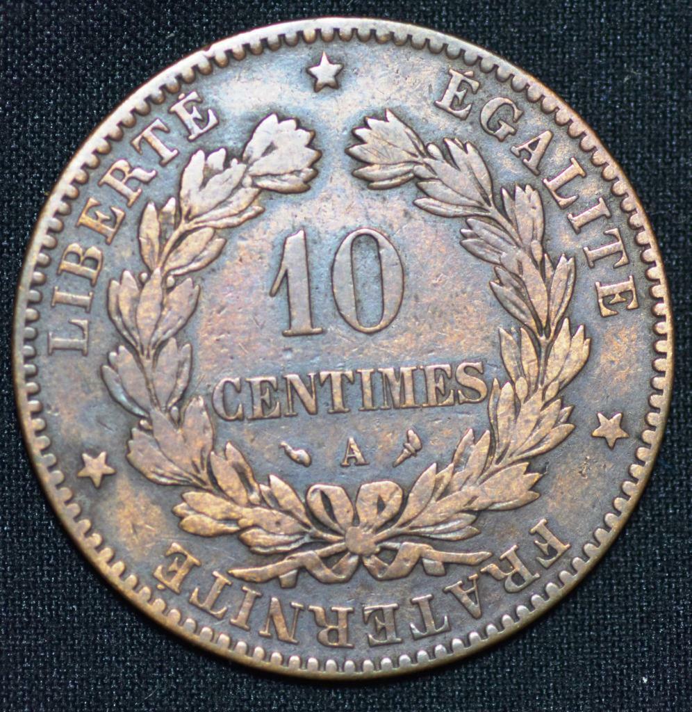 1898 A France, 10 Centimes, Bronze, KM# 815.1, Paris Mint, Ships for Free