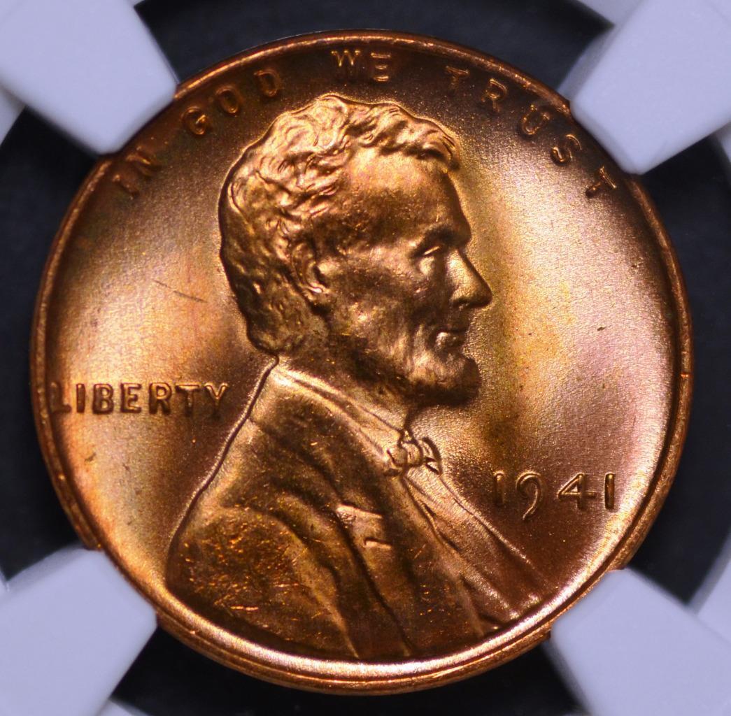 1941 Lincoln Wheat Cent MS67RD Slabbed & Graded by NGC, Free Ship