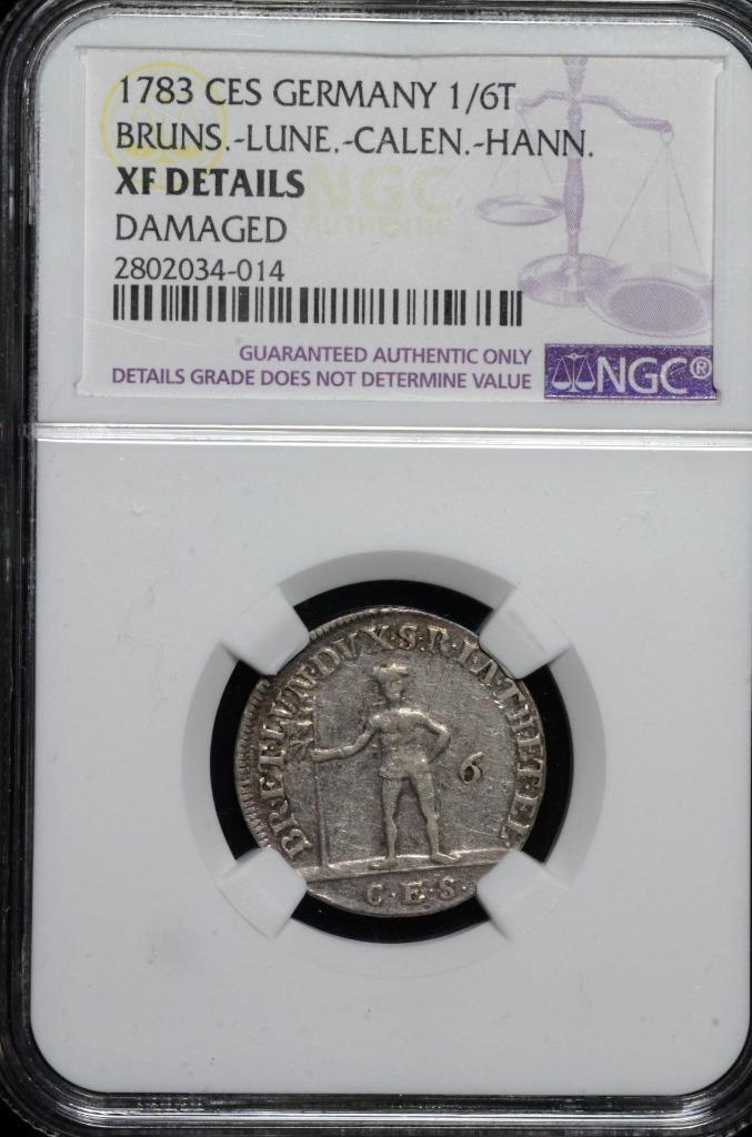 1783 CES German States Bruns-Lune-Calen-Hann 1/6 Thaler Wildman, XF Details NGC