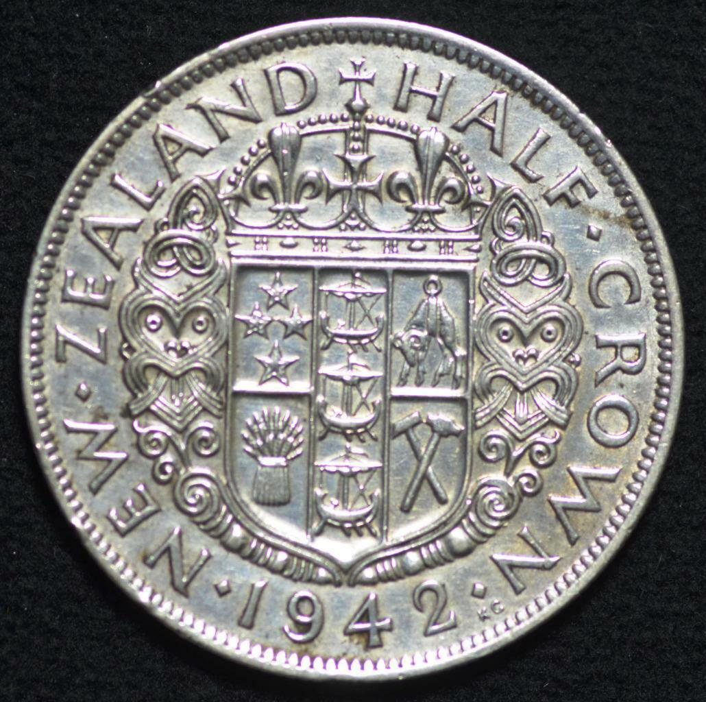 1942 New Zealand, 1/2 Half Crown, KM# 11, George VI King Emperor, Ships for Free