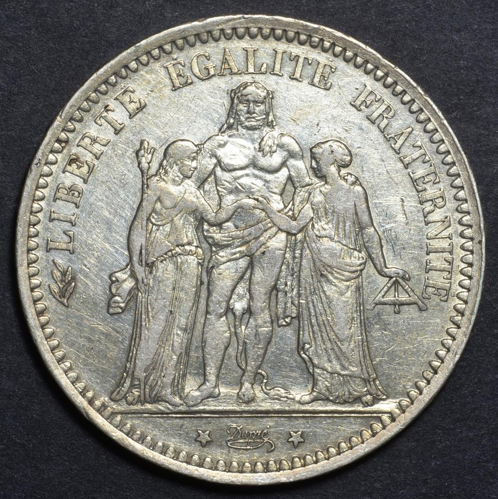 1873 A France, Paris, 5 Francs, 900 Silver, KM# 820.1, Ships Free