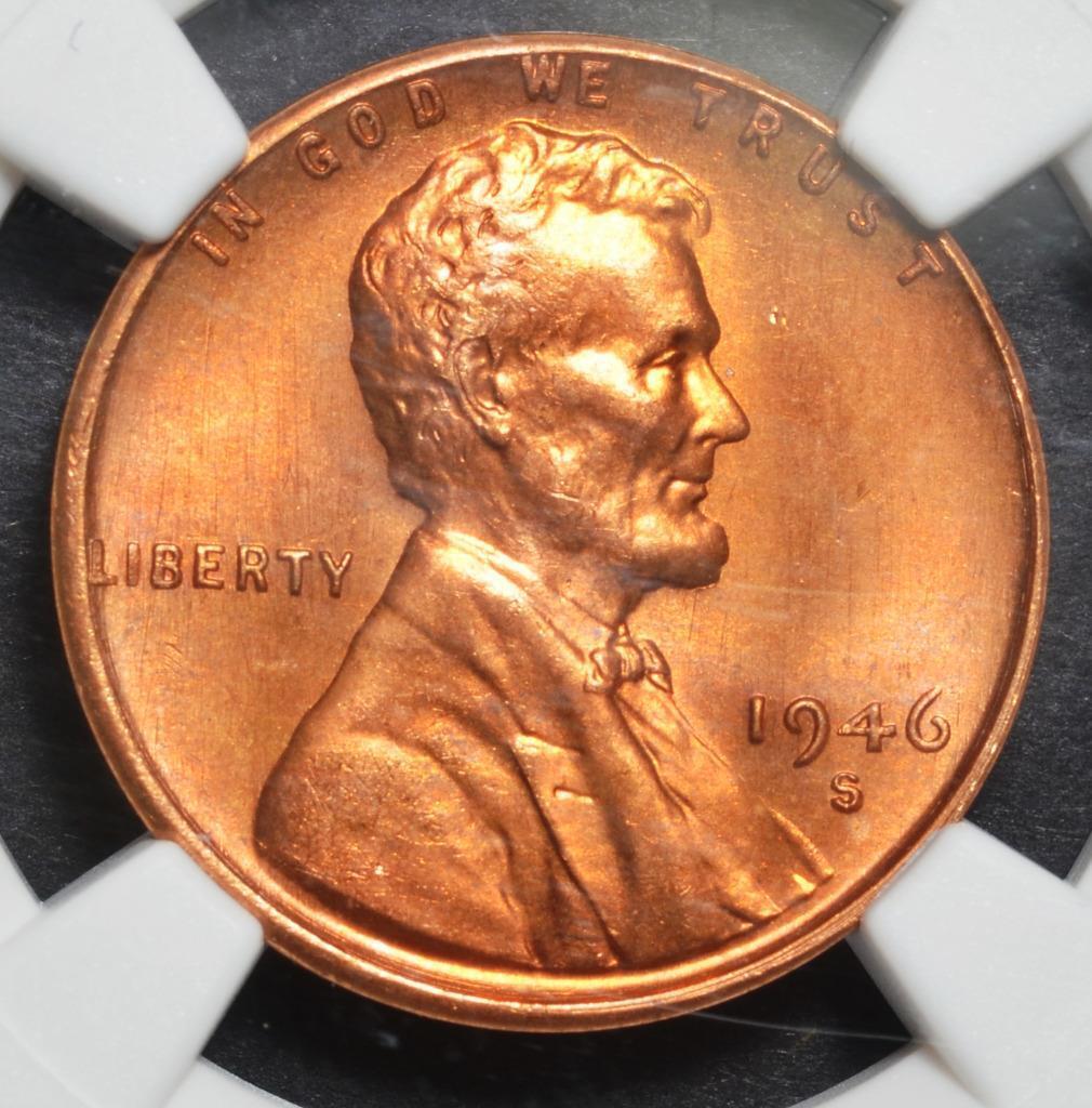 1946-S Lincoln Wheat Cent MS67RD Slabbed & Graded by NGC, Free Ship