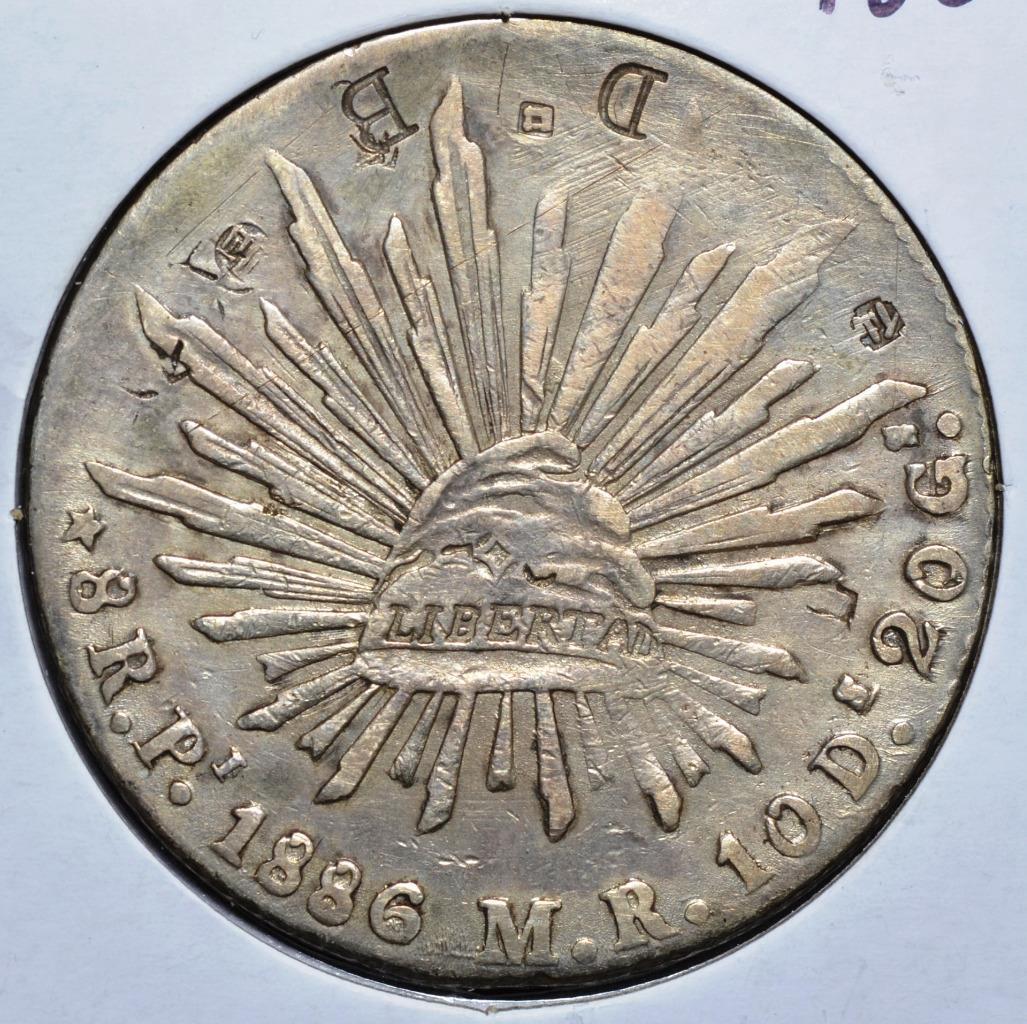 1886 Pi, Potosi Mint, MR, Mexico 8 Reales KM 377.12, Chopmarked, Free Ship