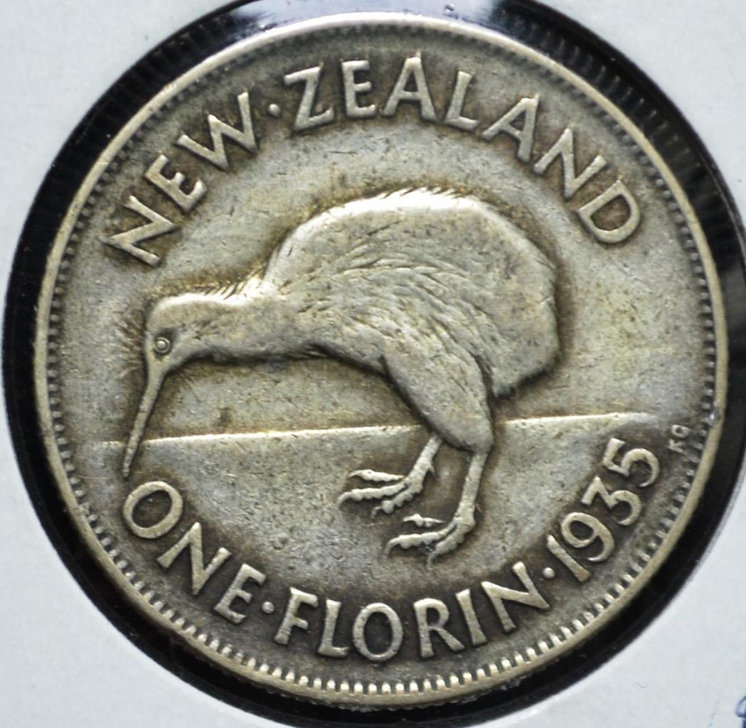 1935 New Zealand, Florin, KM# 4, George V King Emperor, Kiwi Bird, Ships Free