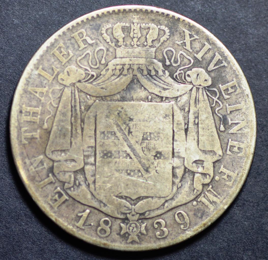 1839 G German States, Saxony Albertine, Friedrich August, Thaler KM# 1148