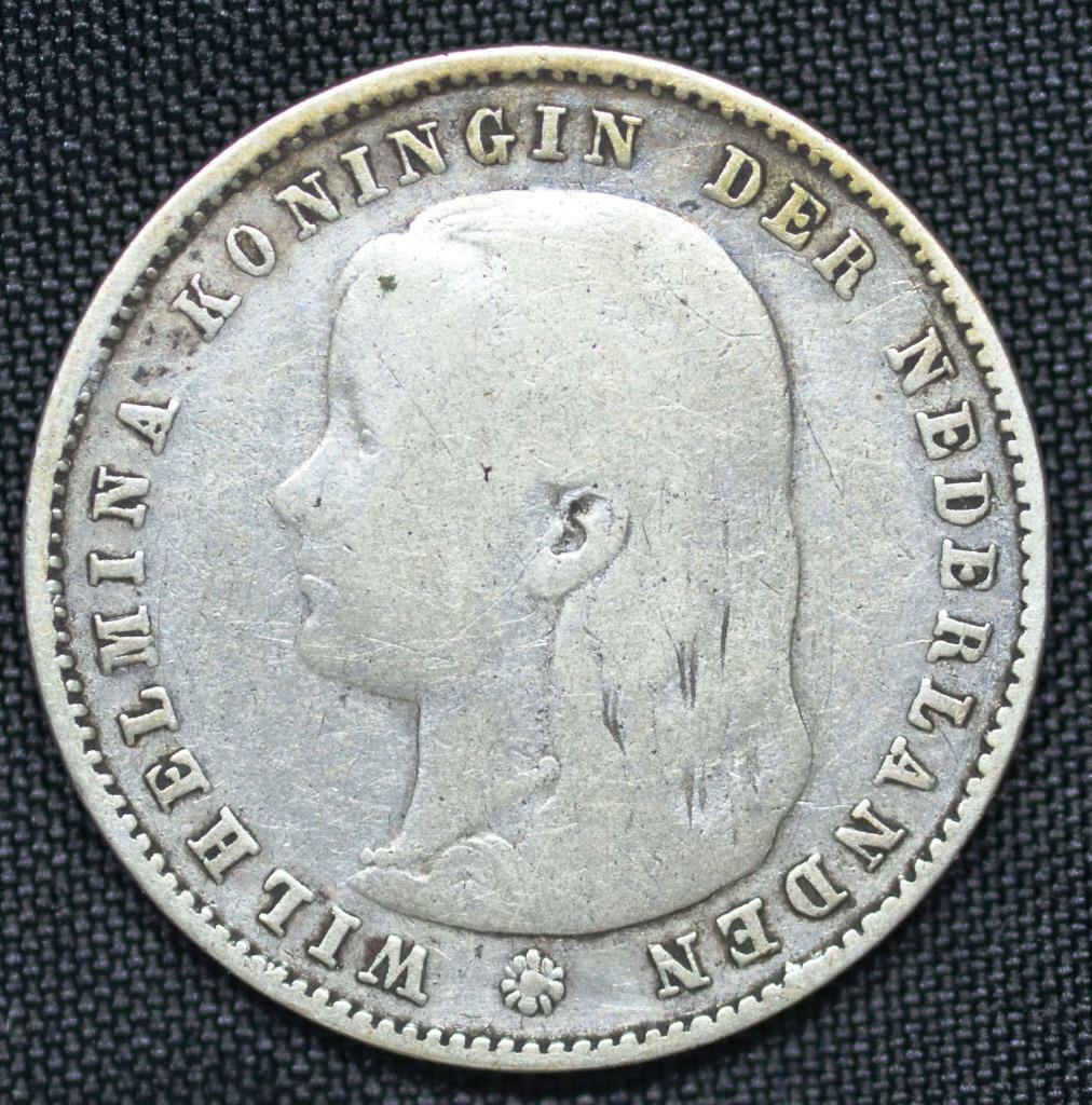 1895 Netherlands 25 Cents, KM 115, Slanted Mintmark, Ships for Free!