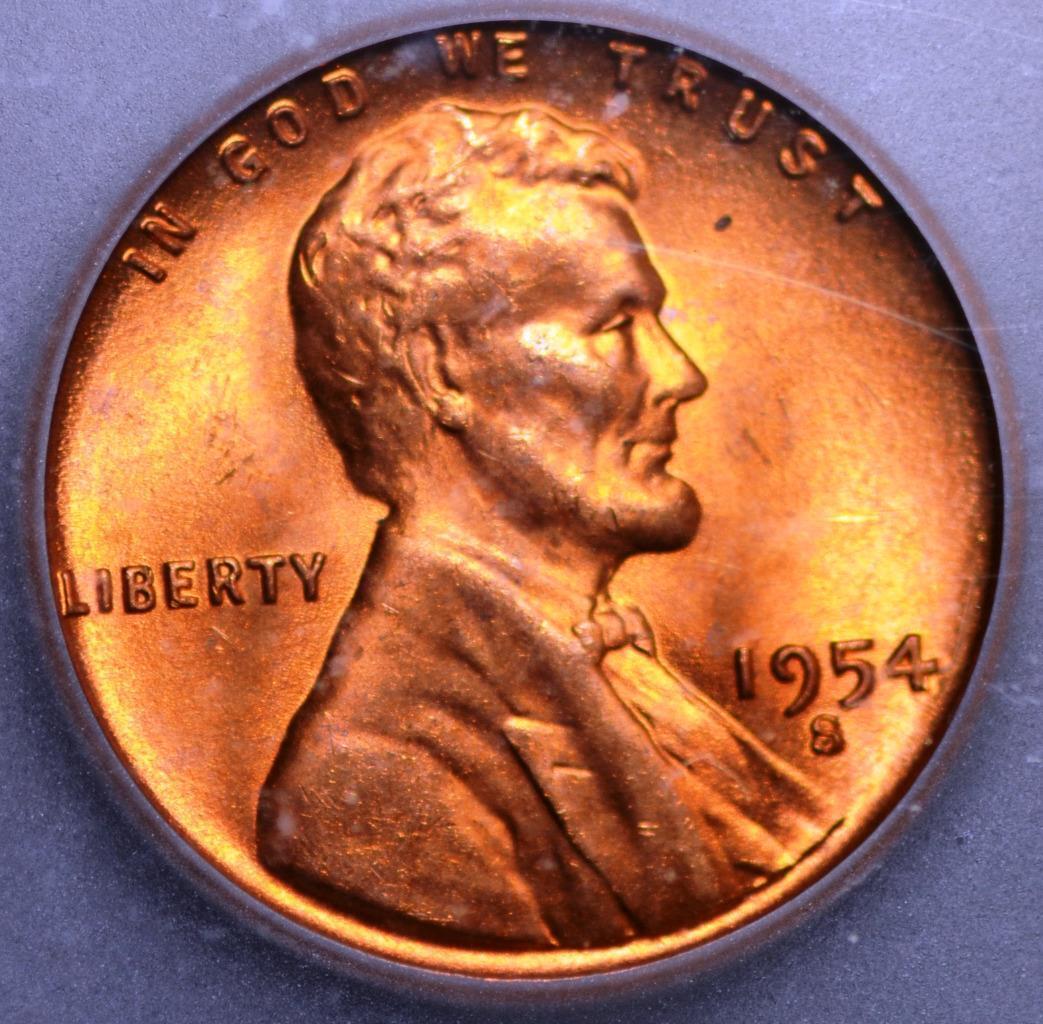 1954-S Lincoln Wheat Cent MS67RD Slabbed & Graded by ICG, Free Ship