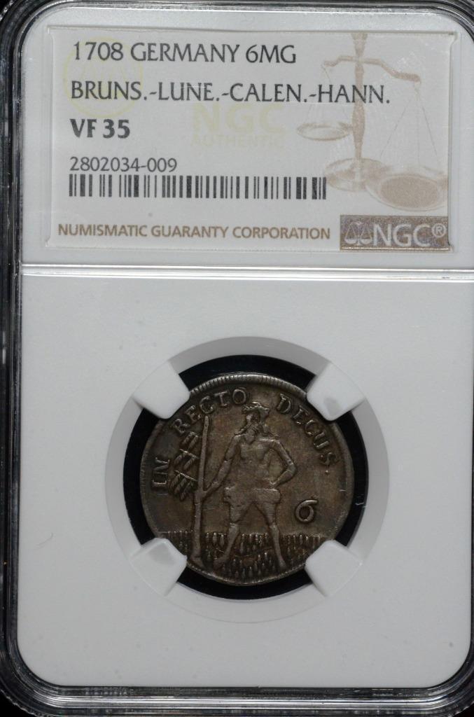 1708 German States 6 MarienGroschen Bruns-Lune-Calen- Hann NGC VF 35, KM 11