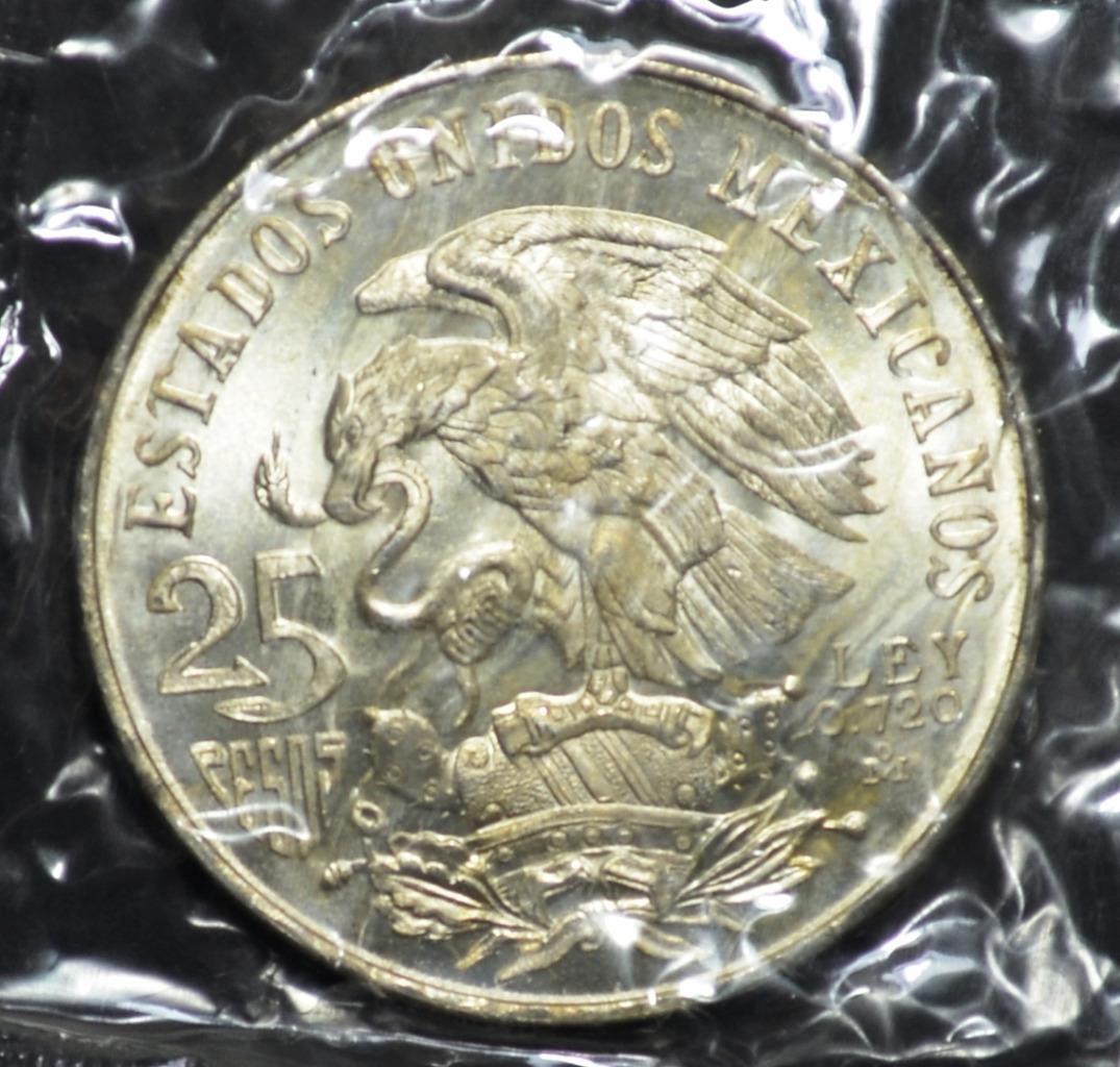 1968 Mexico City Mint, 25 Peso KM 479.1, 19th Summer Olympics, BU Mint Wrapper