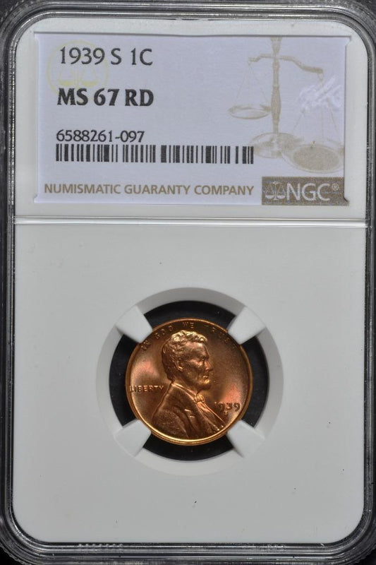 1939-S Lincoln Wheat Cent MS67RD Slabbed & Graded by NGC, Free Ship