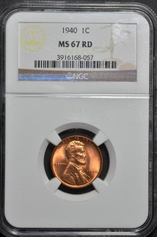 1940 Lincoln Wheat Cent MS67RD Slabbed & Graded by NGC, Free Ship
