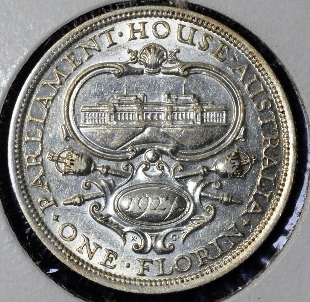 1927 Australia Opening of Parliament House, George V, Florin, KM# 31, Excellent