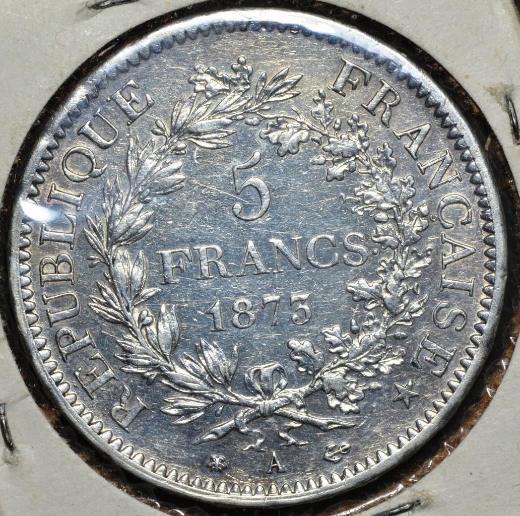 1873 A France, Paris, 5 Francs, 900 Silver, KM# 820.1, Ships Free 1873 A.3