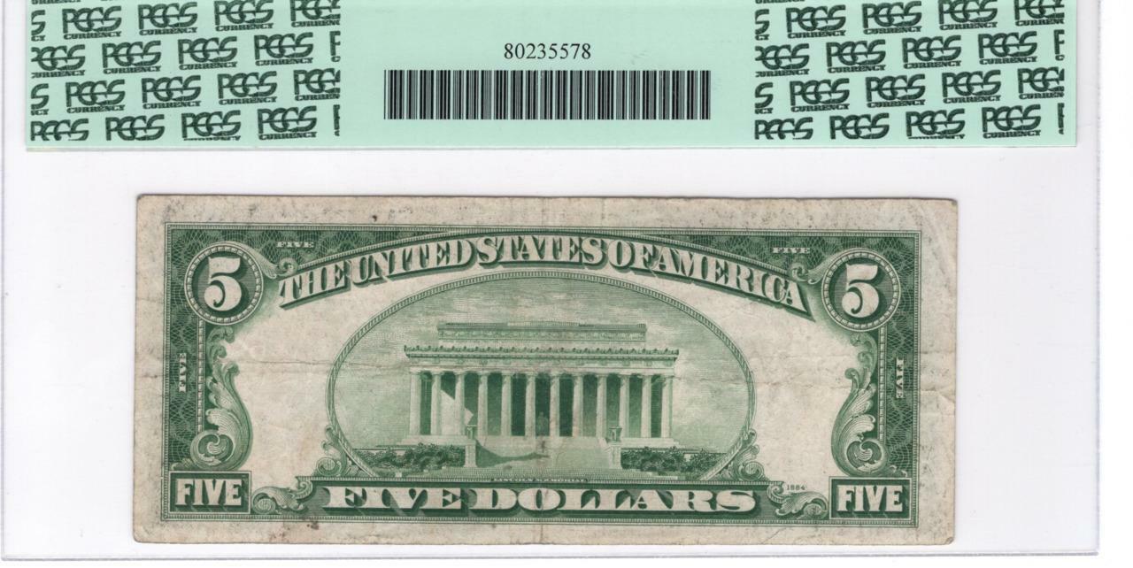 1934 $5.00 Fed Res Note Fr. 1959-C* Wide Face Very Fine 20 PCGS