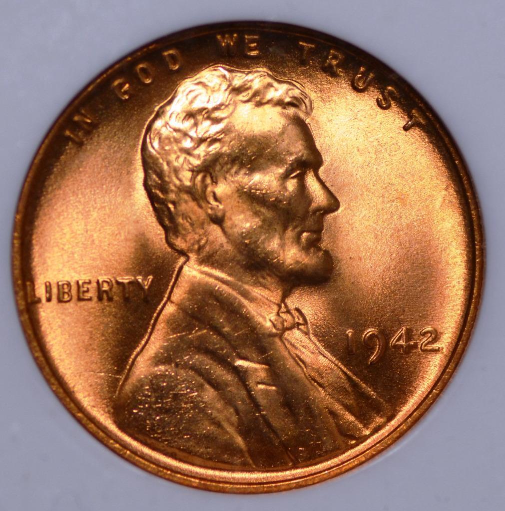 1942 Lincoln Wheat Cent MS67RD Slabbed & Graded by NGC, Free Ship