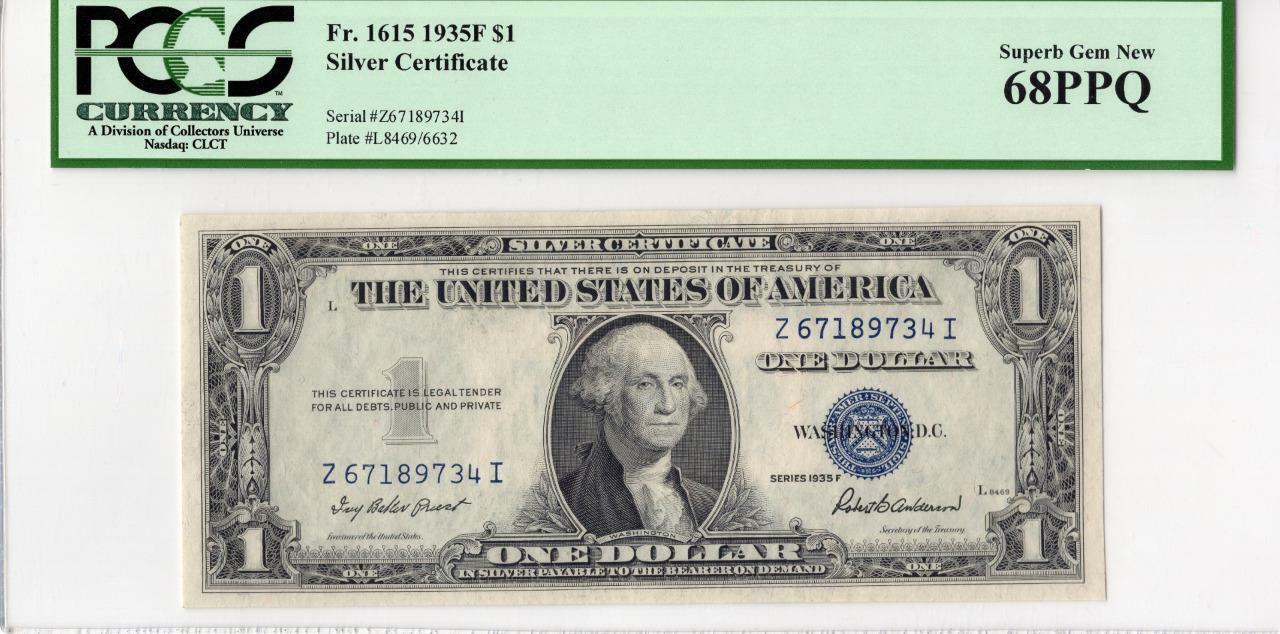 1935F $1 Silver Certificate Fr# 1615 PCGS Superb Gem New 68 PPQ