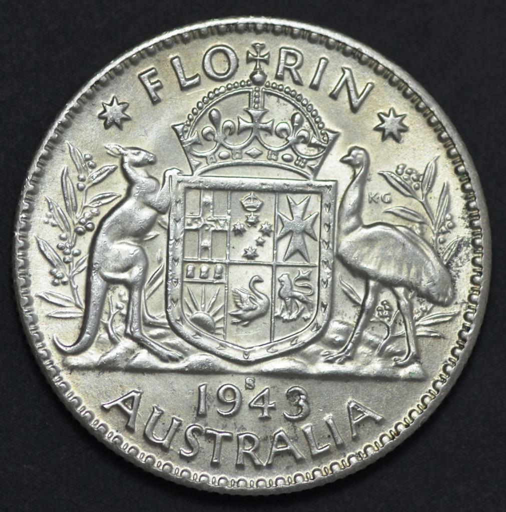 1943 S Australia, Florin, Spectacular Condition, KM# 40, Ships for Free