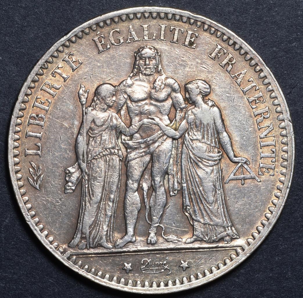 1876 A France, Paris, 5 Francs, 900 Silver, KM# 820.1, Ships Free
