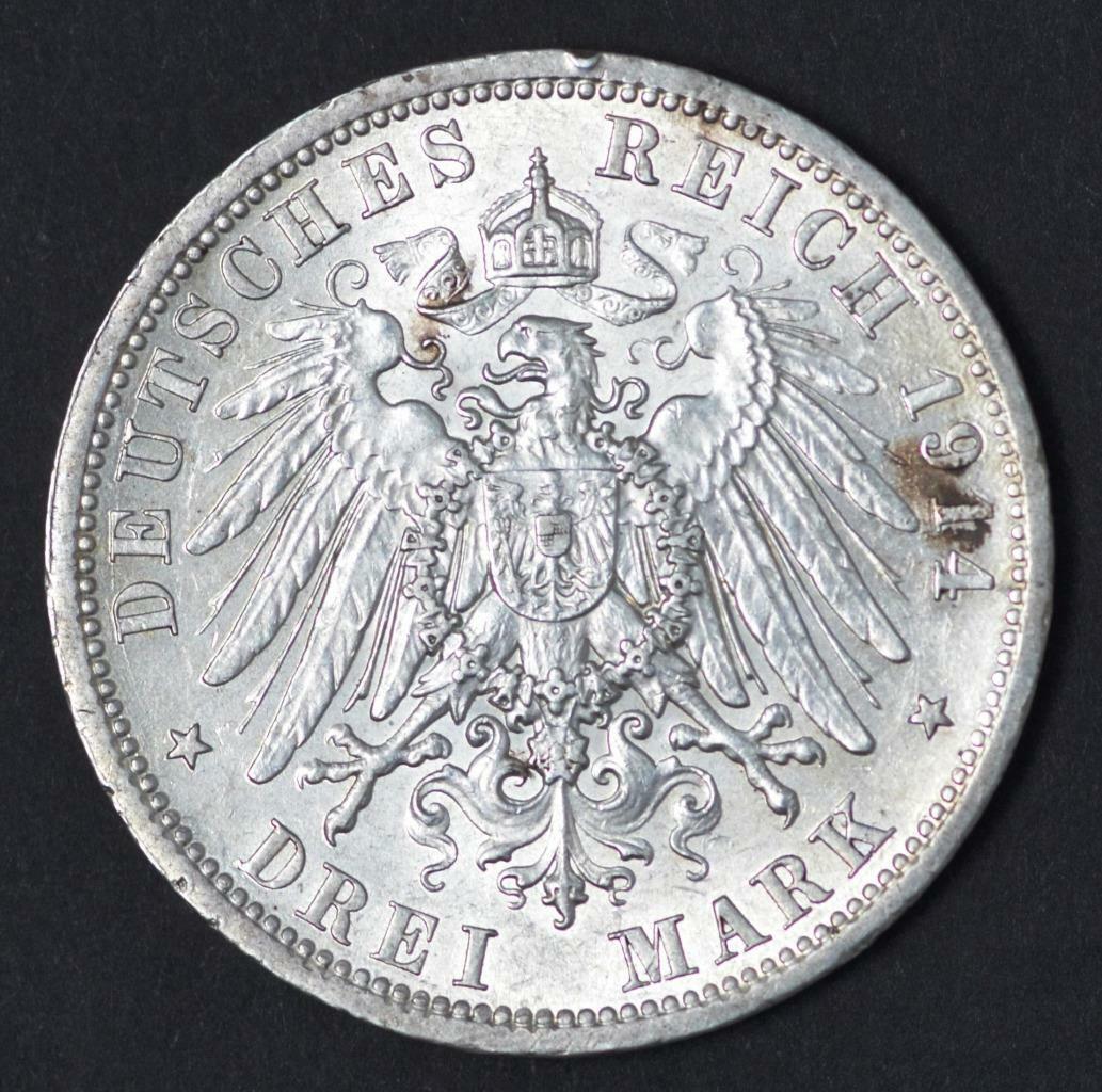 1914 A, German States Prussia 3 Mark KM #538, Ships for Free