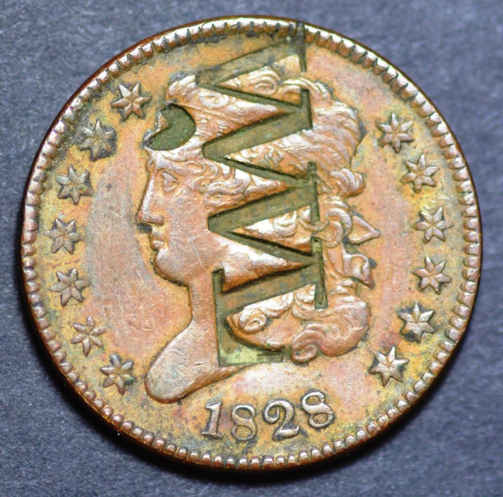 1828 United States, Classic Head Half Cent, Counterstamped, WML, KM# 41