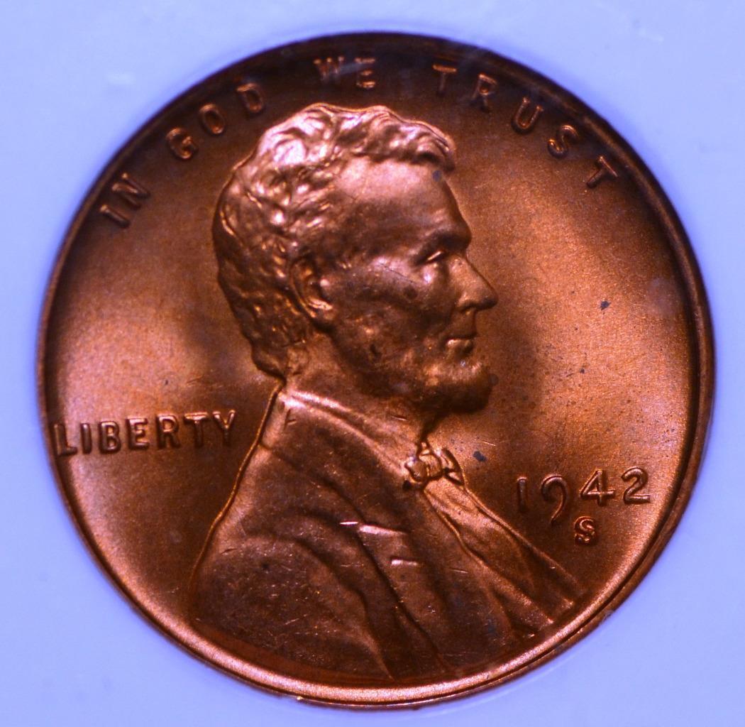 1942-S Lincoln Wheat Cent MS67RD Slabbed & Graded by NGC, Free Ship