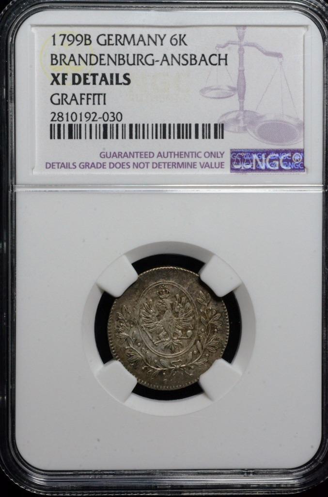 1799 B German States 6 Kreuzer Brandenburg-Ansbach-Bayreuthin, NGC XF KM 16