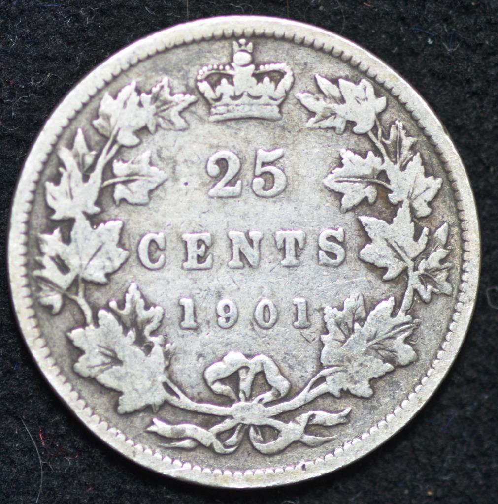 1901, Canada, Victoria, 25 Cents, Royal Mint, Tower Hill, London, KM# 5