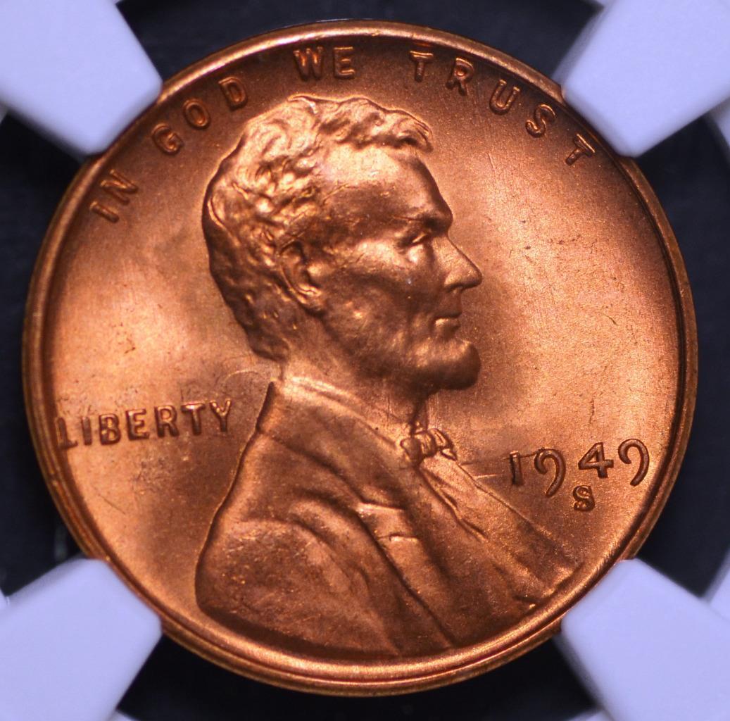 1949-S Lincoln Wheat Cent MS67RD Slabbed & Graded by NGC, Free Ship