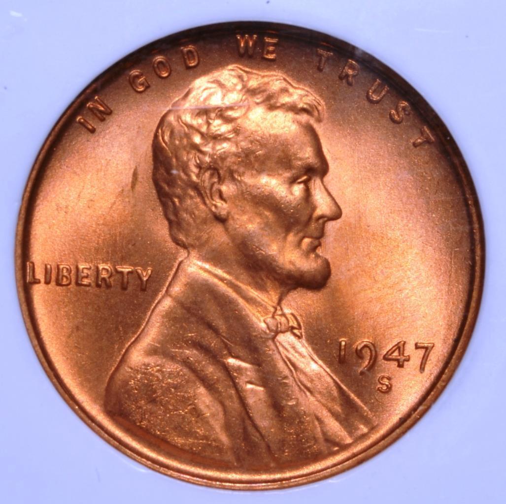 1947 S Lincoln Wheat Cent MS67 Slabbed & Graded by NGC, Free Ship