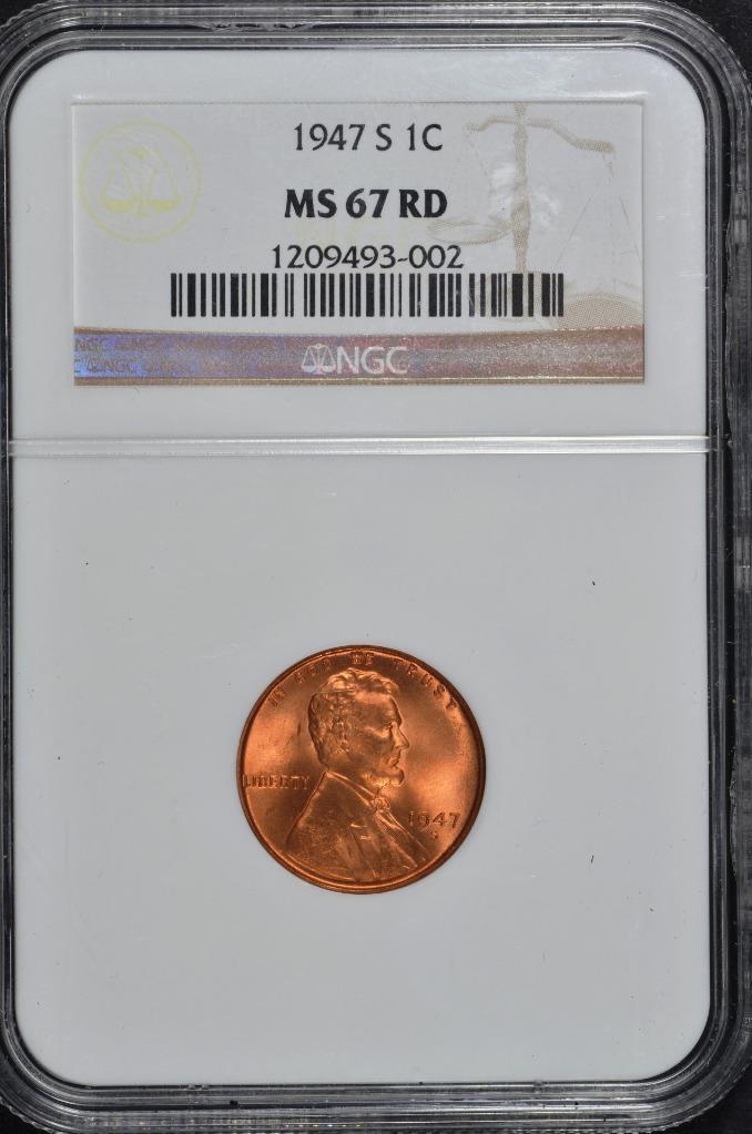 1947 S Lincoln Wheat Cent MS67 Slabbed & Graded by NGC, Free Ship