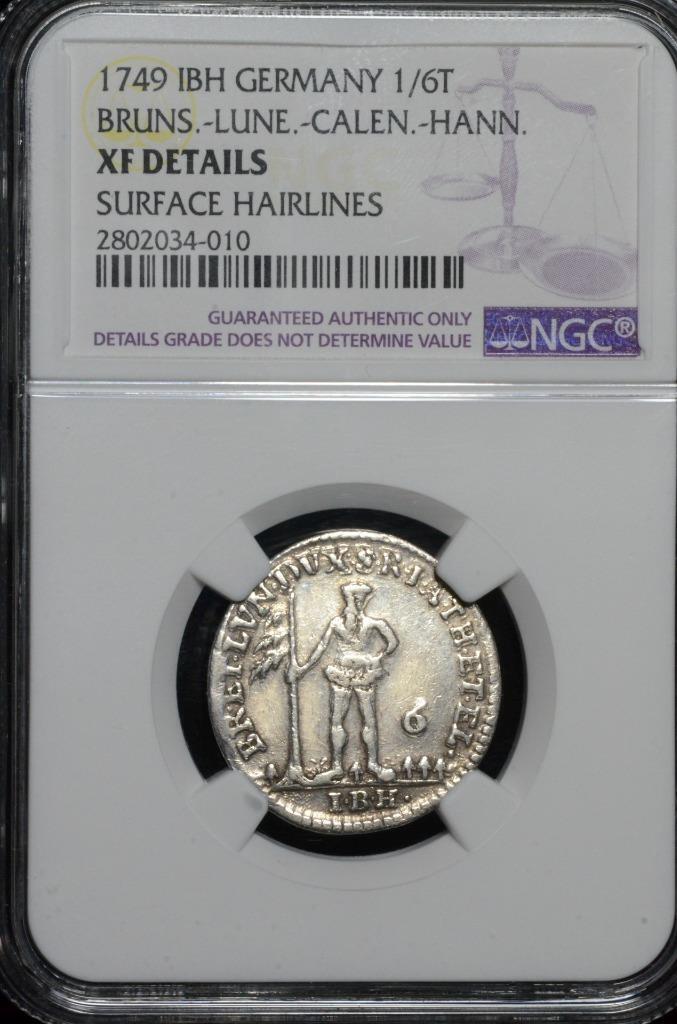1749, German States, Bruns-Lune-Calen-Hann 1/6 Taler, Wildman, XF Details NGC
