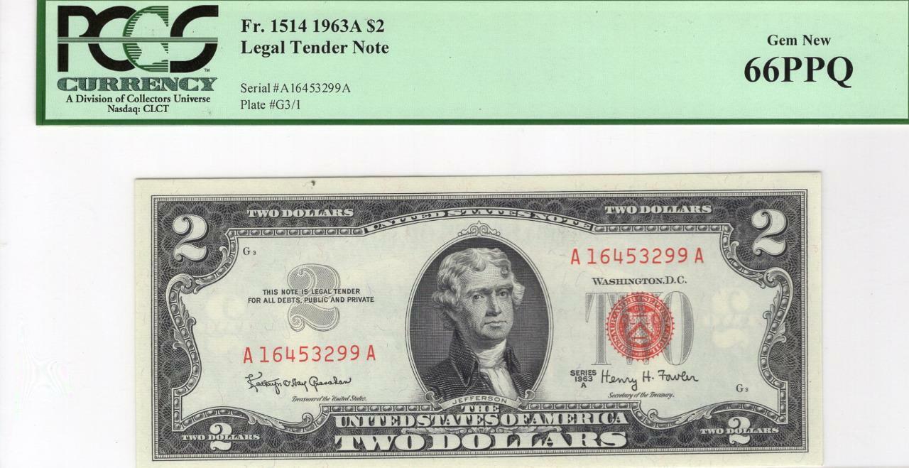 Fr. 1514 $2 1963a Red Seal Legal Tender PCGS Gem New 66 PPQ