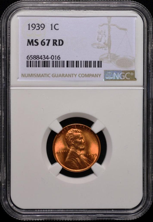 1939 Lincoln Wheat Cent MS67RD Slabbed & Graded by NGC, Free Ship