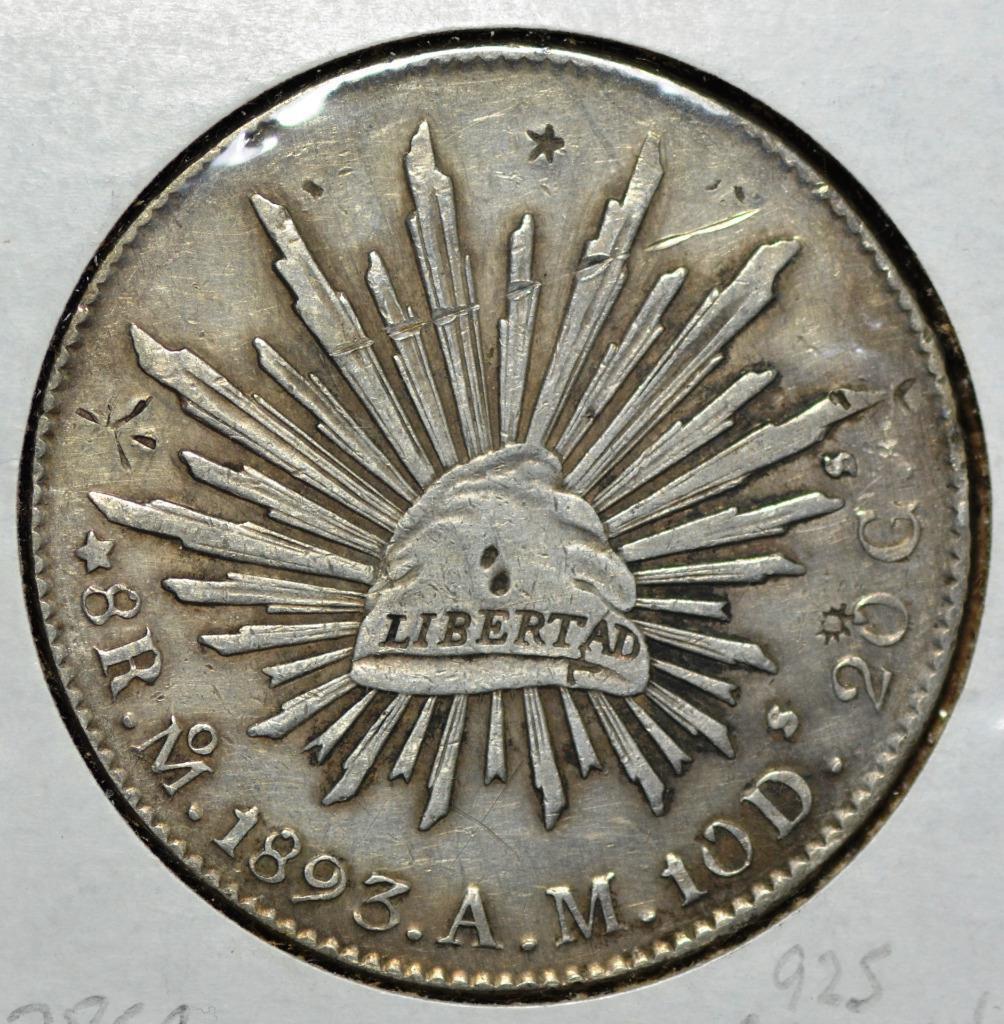 1893 Mo, Mexico City Mint, AM, Mexico 8 Reales KM 377.10, Chopmarks, Free Ship