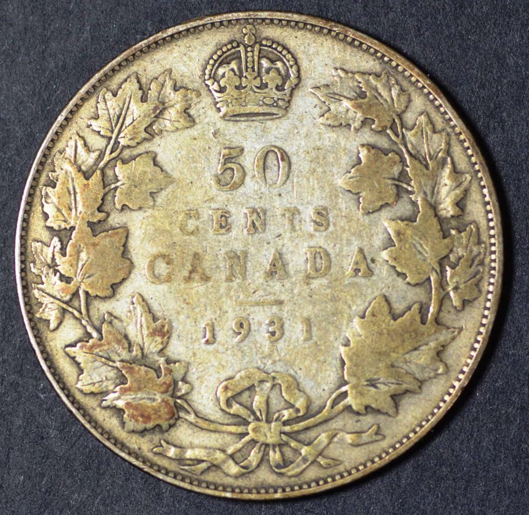 1931, Canada, King George V, 50 Cents, KM# 25a, Ships for Free