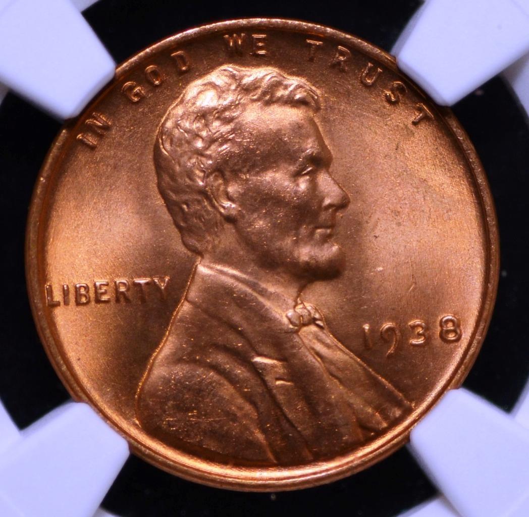 1938 Lincoln Wheat Cent MS67RD Slabbed & Graded by NGC, Free Ship