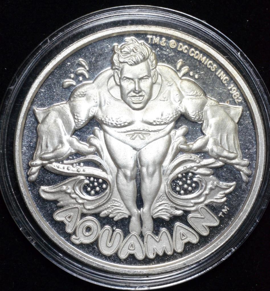 Aquaman 1 oz 999 Fine Silver, 1982 DC Comics Inc. Cartoon Celebrities, Art Round