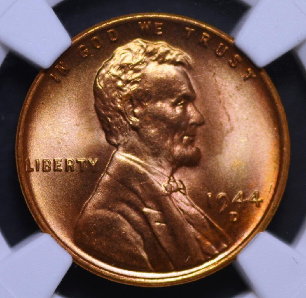 1944-D Lincoln Wheat Cent MS67RD Slabbed & Graded by NGC, Free Ship