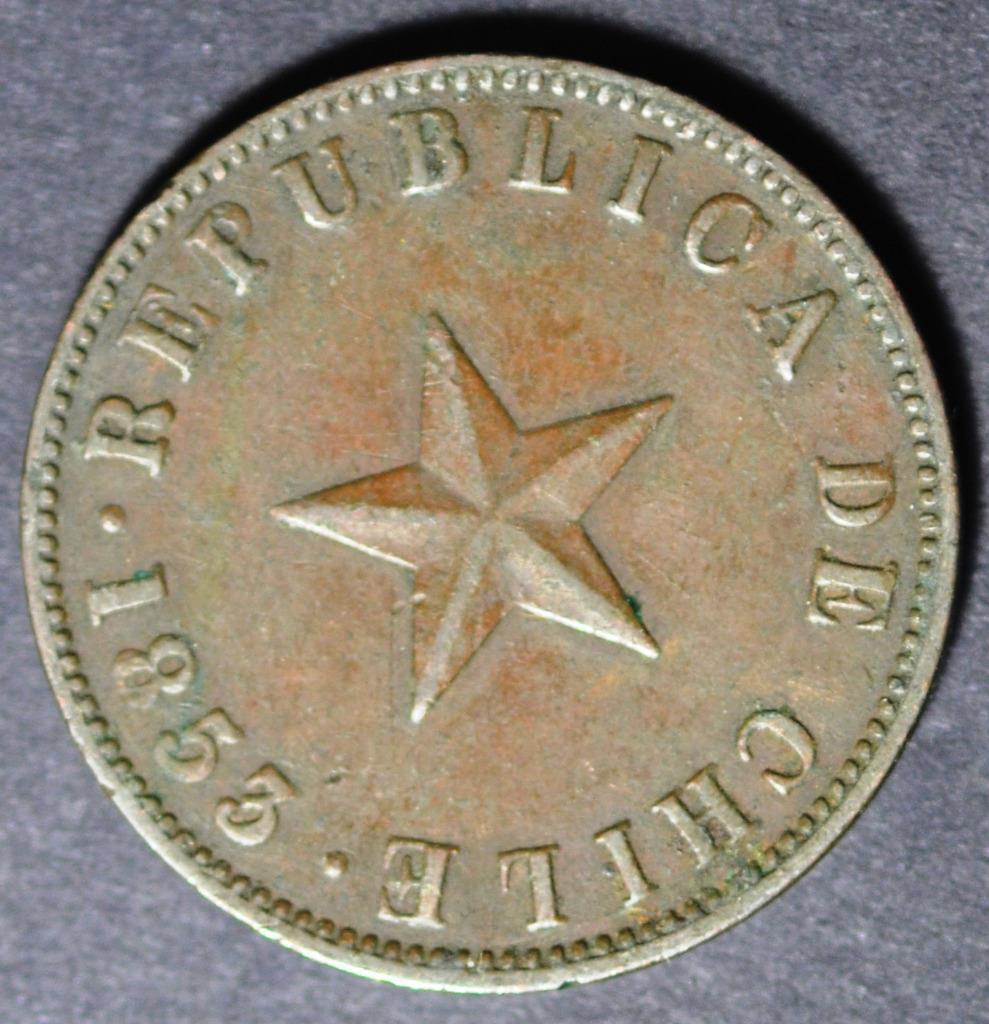 1853 Republic of Chile, Copper, Un Centavo, KM# 127, Free Ship