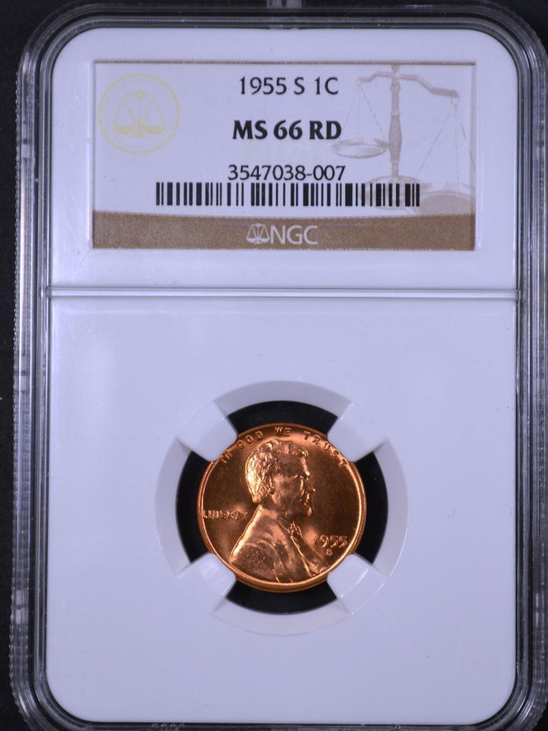 1955-S Lincoln Wheat Cent MS66RD Slabbed & Graded by NGC, Free Ship