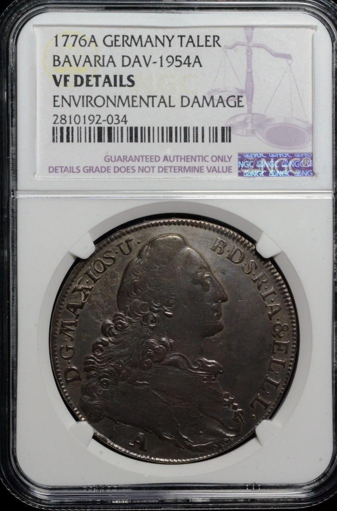 1776 A Bavaria, German States, Taler, NGC VF Details, KM 519.1