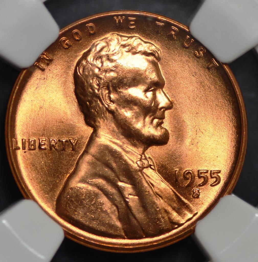 1955-S Lincoln Wheat Cent MS66RD Slabbed & Graded by NGC, Free Ship