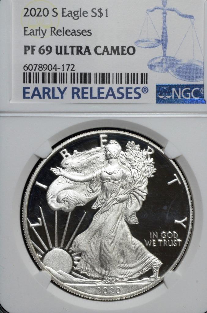 2020 S American Proof Silver Eagle $1, PF69 Ultra Cameo NGC, Early Releases