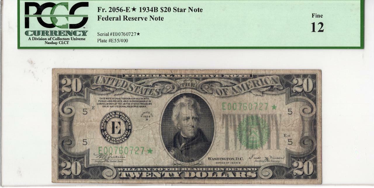 1934-B* $20 FRN FR. 2056-E* F-12 PCGS Star Note
